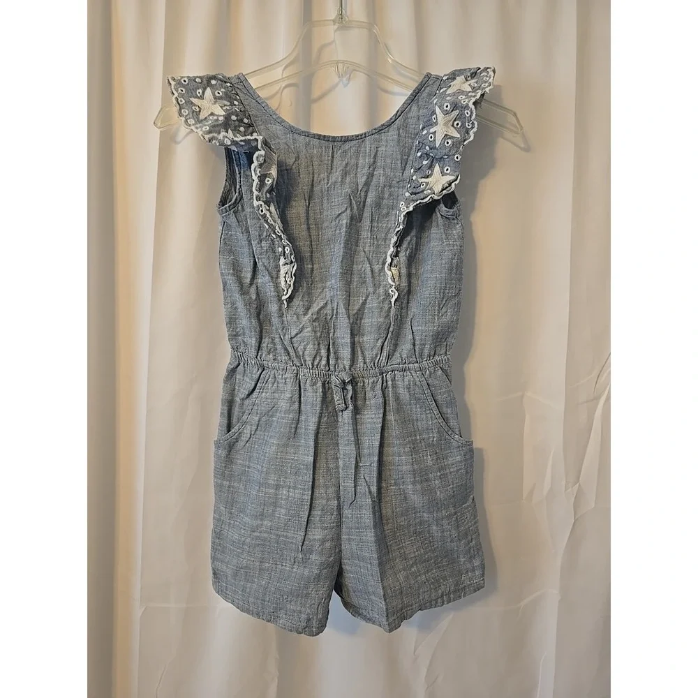 Cat & Jack Girls Light Blue  With White  Romper Shorts  Sleeveless Size 7/8
